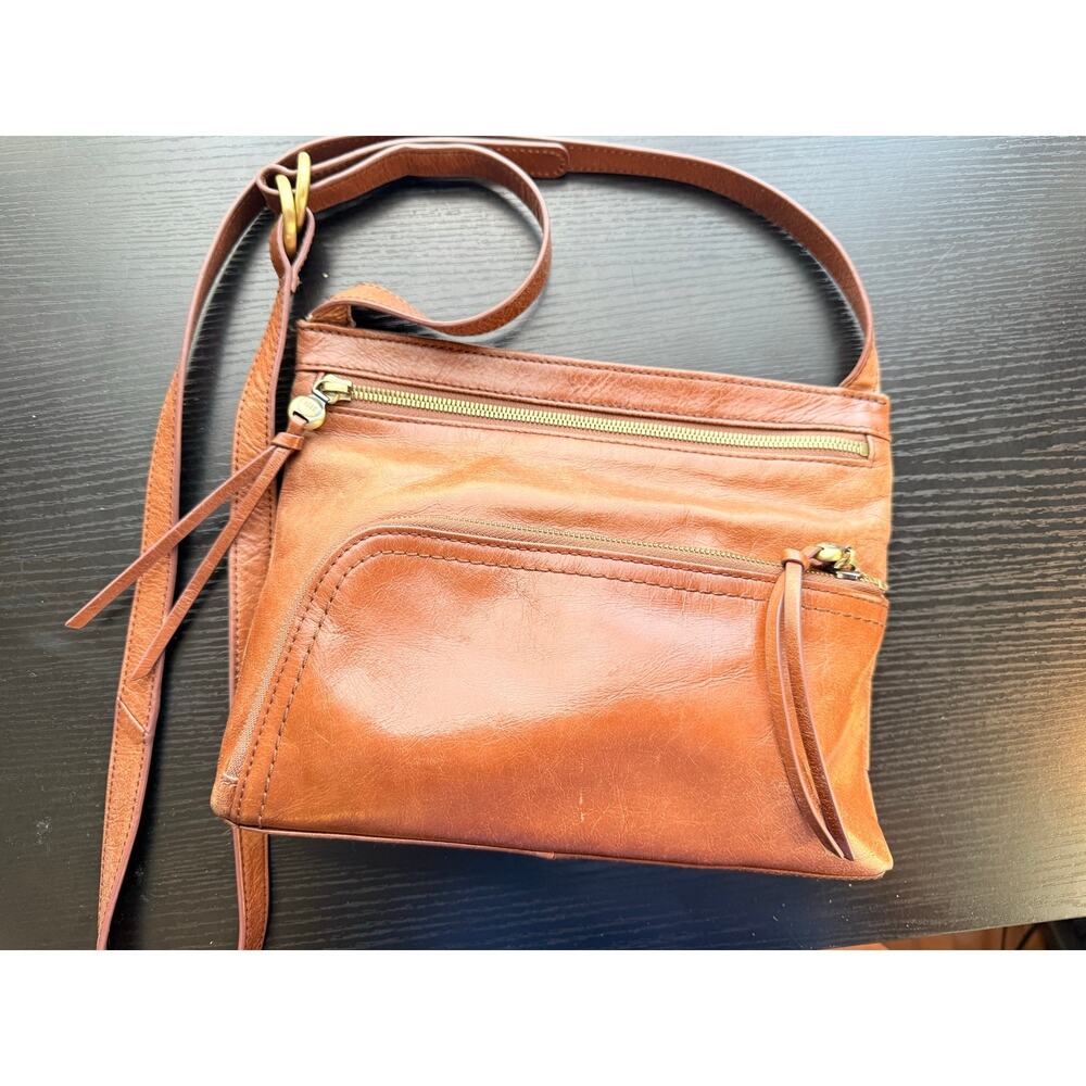 HOBO Genuine Leather Crossbody Bag Brown Vintage Style Multi Pocket Purse